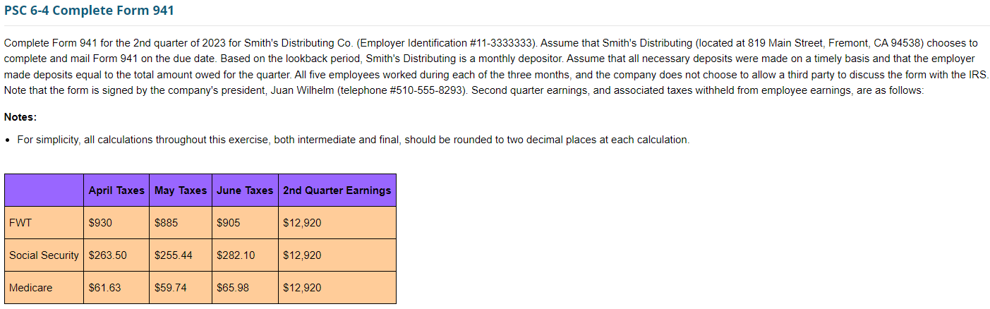 PSC 6-4 Complete Form 941 Complete Form 941 for