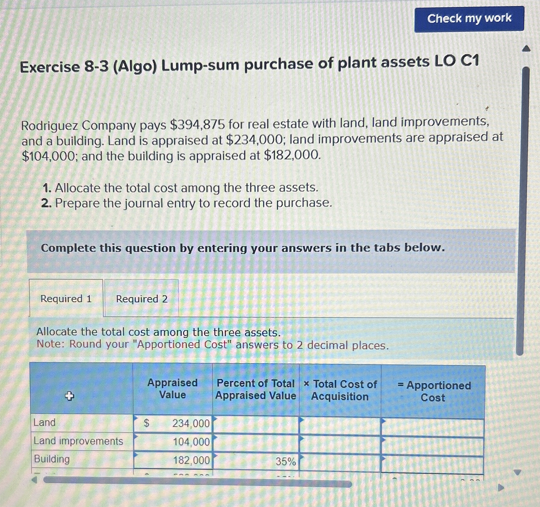 Exercise 8 - 3 ( Algo ) Lump - sum purchase of