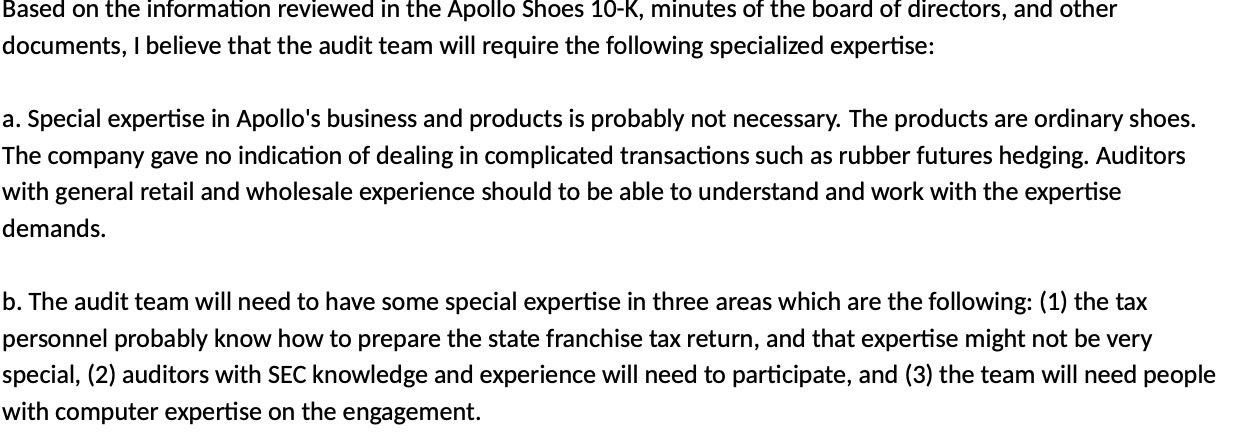 Based on the information reviewed in the Apollo