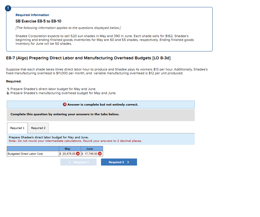 Requlred Information SB Exercise E 8 - 5 to E 8 -