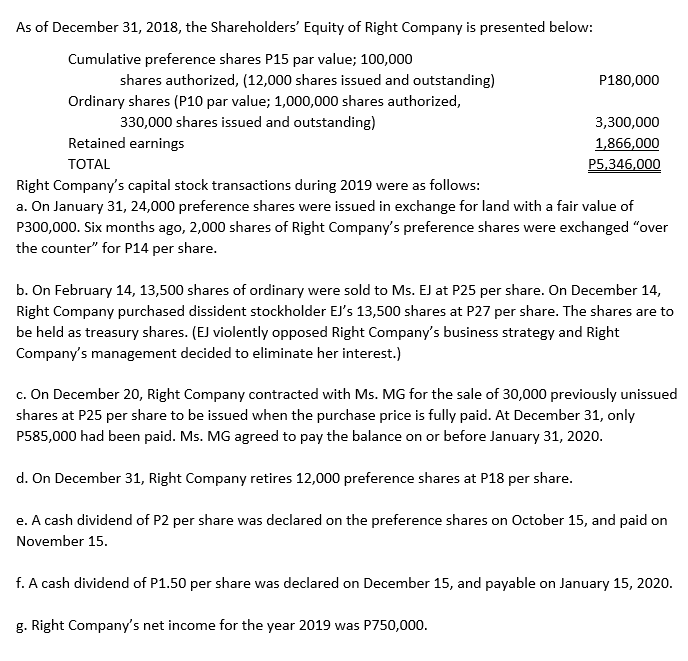Compute for the Shareholders' Equity on December
