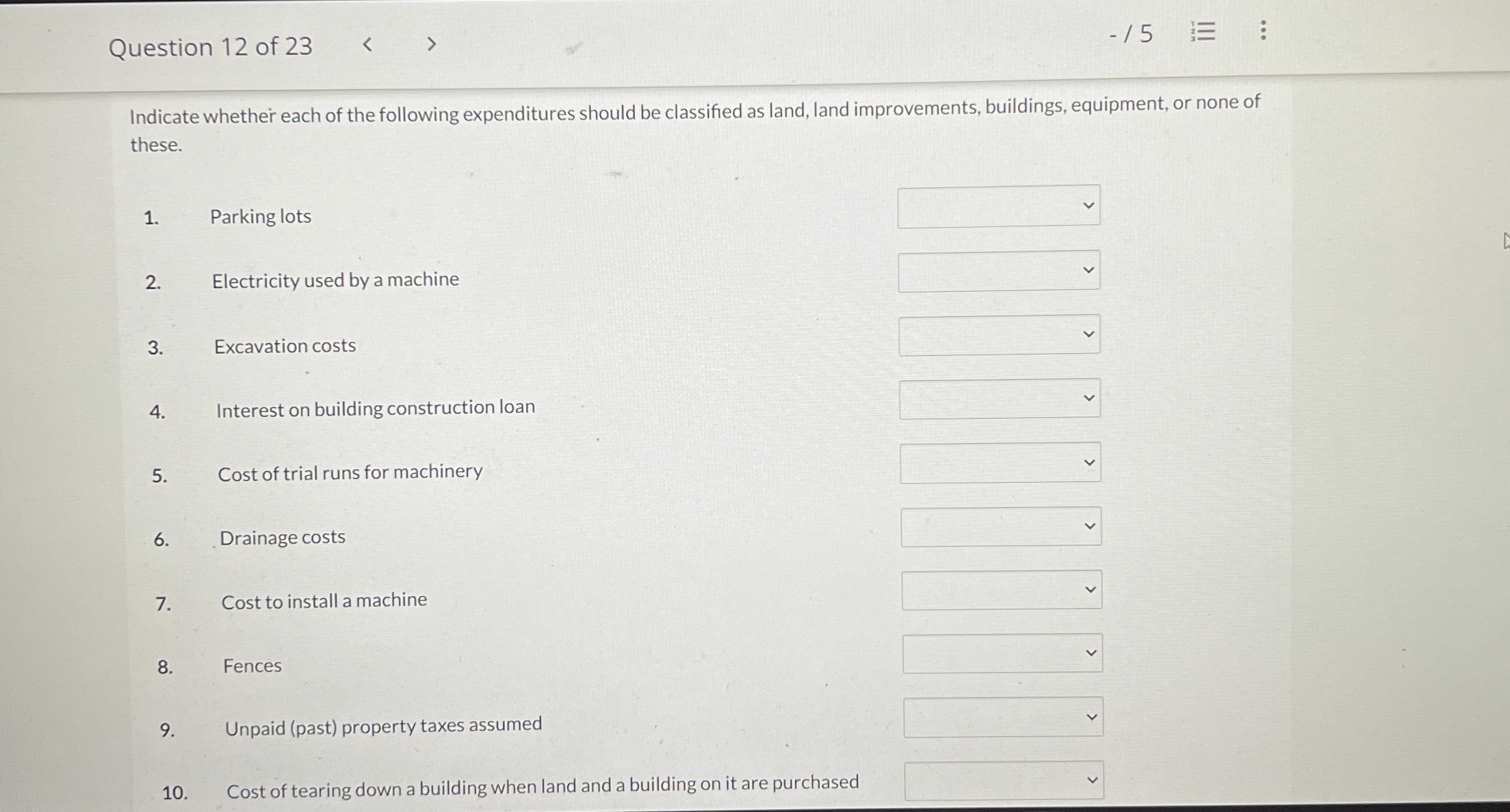 Question 1 2 of 2 3 - / 5 Indicate whether each