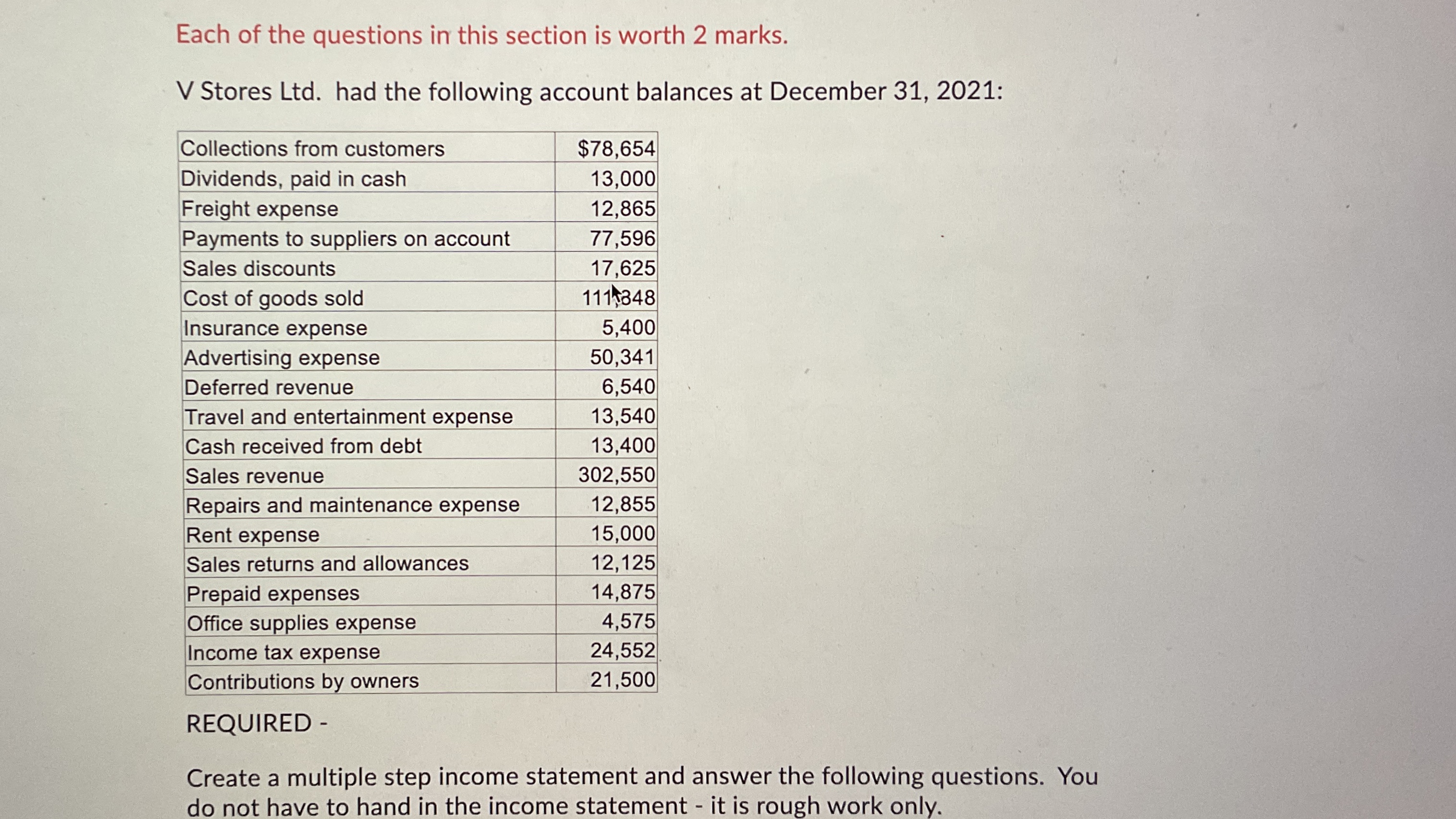 Each of the questions in this section is worth 2