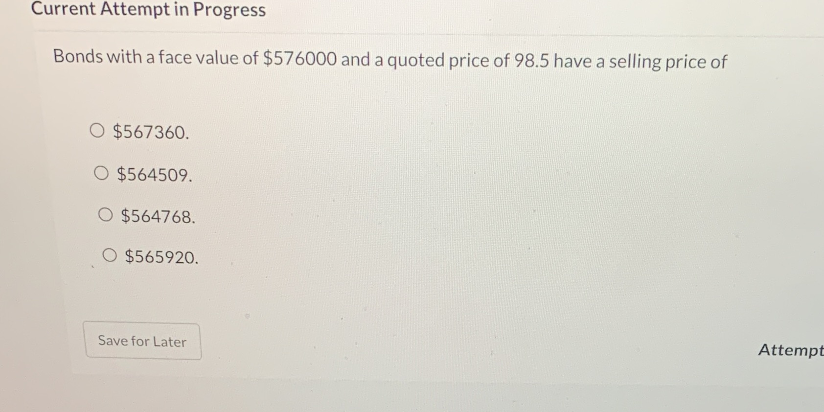 Current Attempt in Progress Bonds with a face