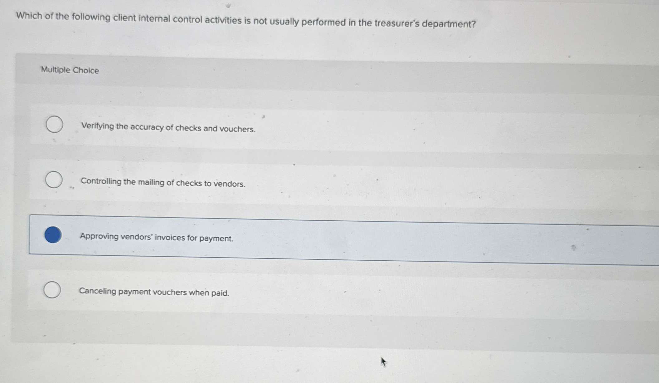 Which of the following client internal control