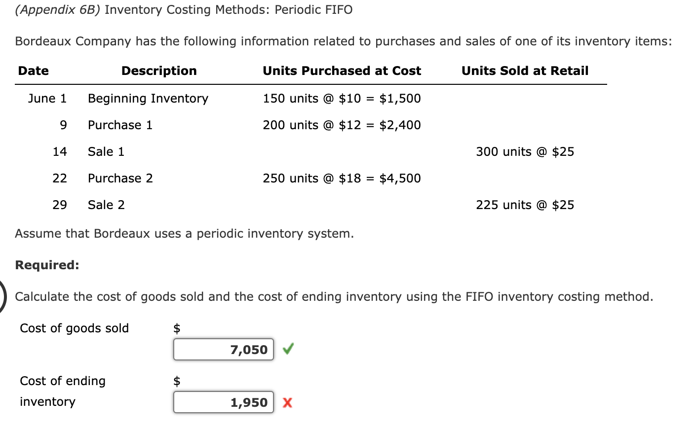 Need cost o f ending inventory