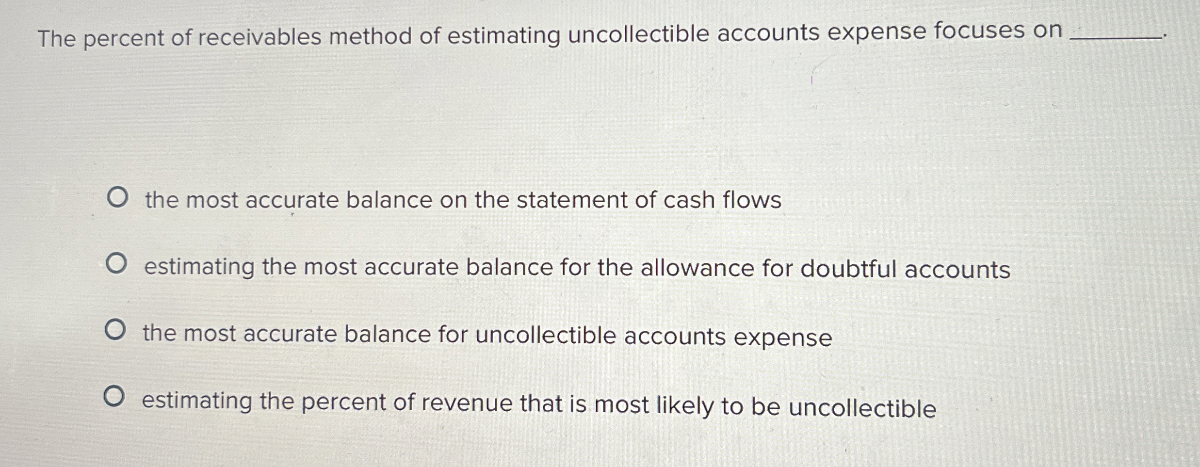 The percent of receivables method of estimating