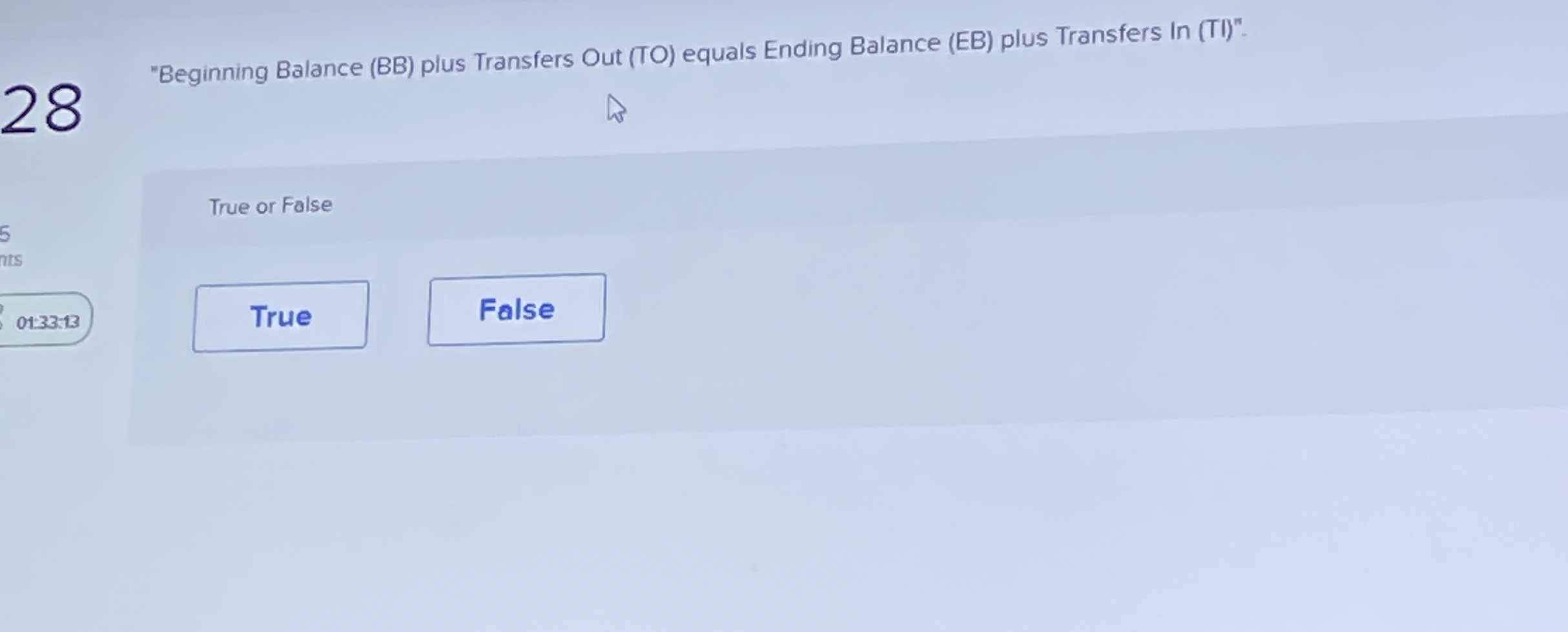 "Beginning Balance ( BB ) plus Transfers Out ( TO