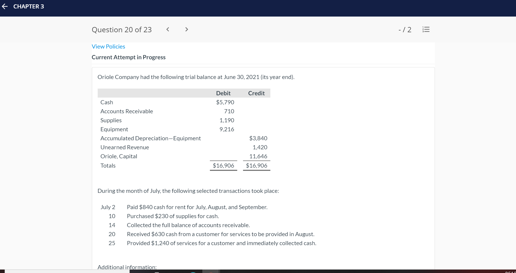 CHAPTER 3 Question 20 of 23 C assessment.education.wiley.com/was/ui/v2/assessment-player/index.html?launchld=8add5733-1d98-4451-b139-545f286916cc#/question/19 CHAPTER 3 Question 20