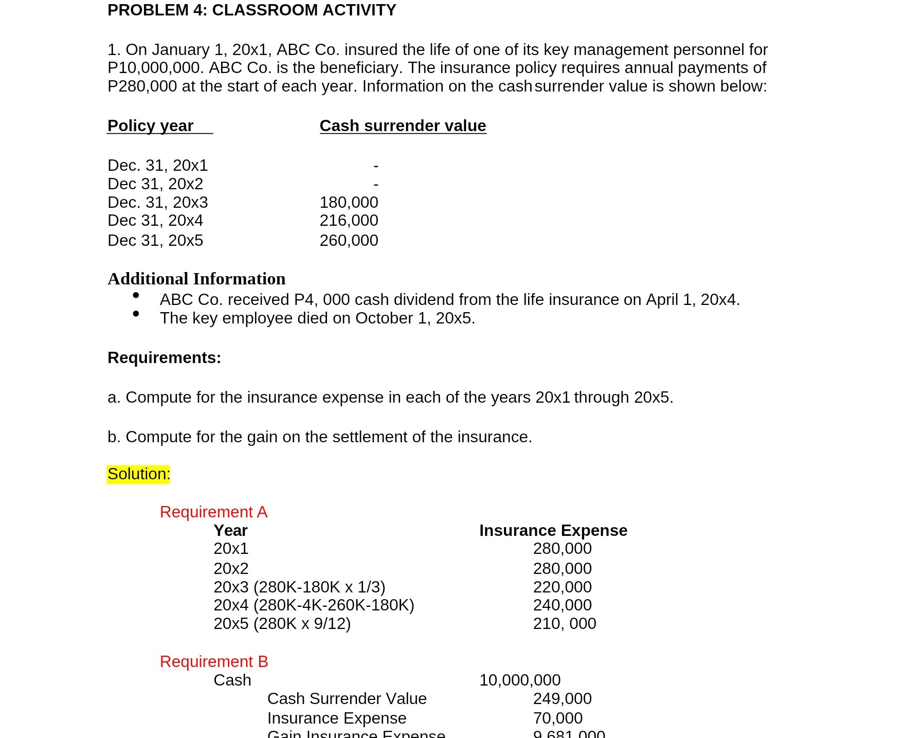 PROBLEM 4: CLASSROOM ACTIVITY 1. On January 1,