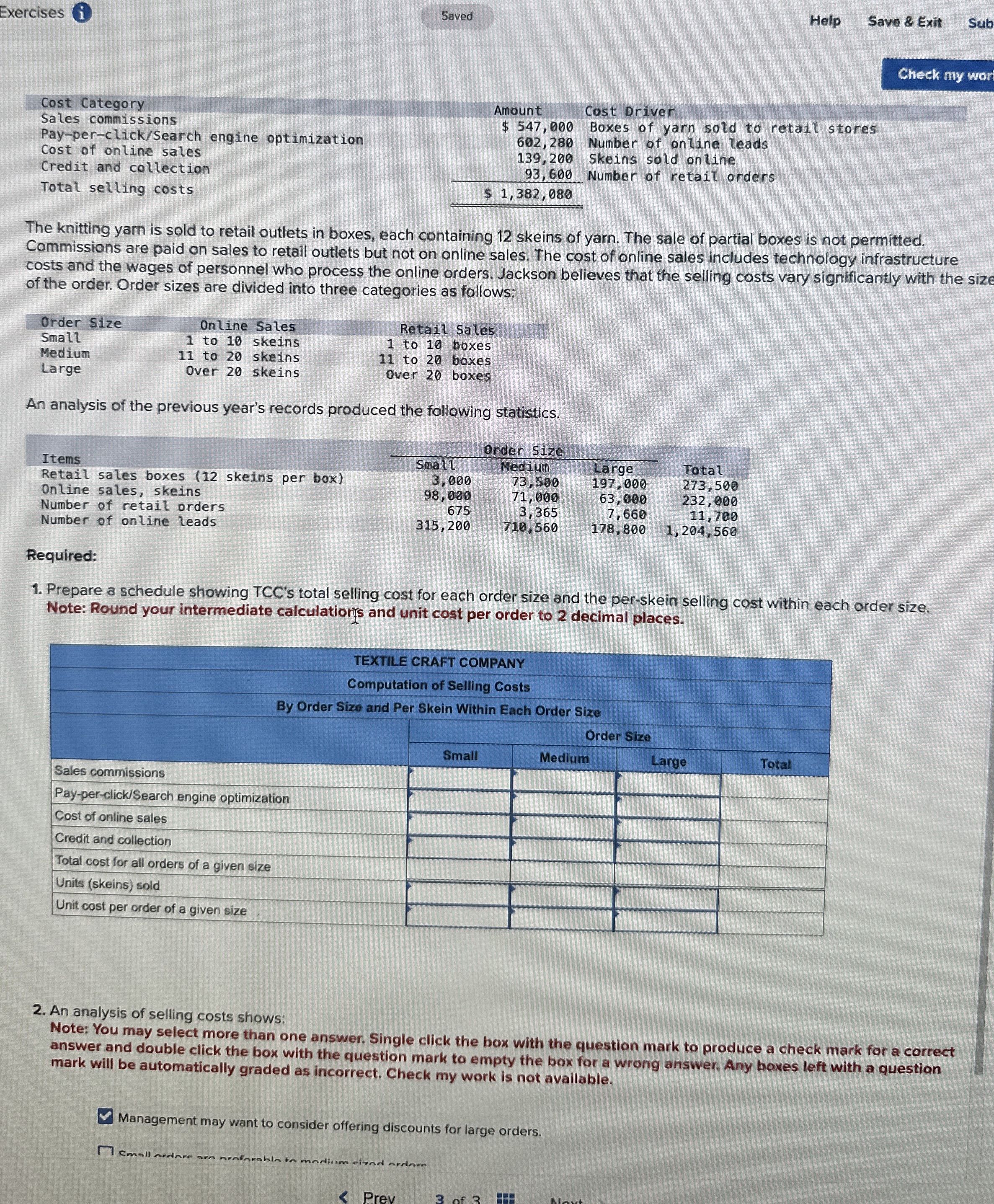 1 . Prepare a schedule showing TCC ' s total