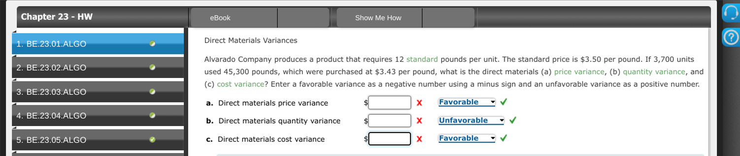 Direct Materials Variances Alvarado Company