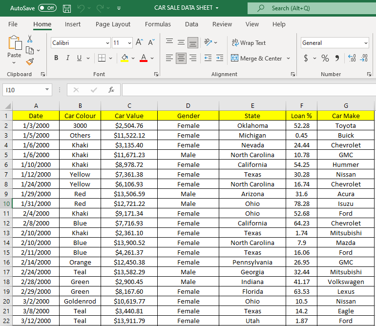 AutoSave O Off CAR SALE DATA SHEET . Search