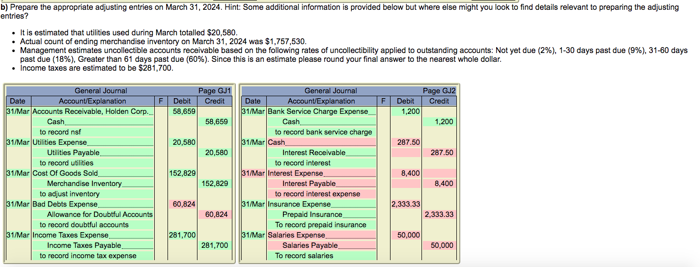 . [ - b) Prepare the appropriate adjusting
