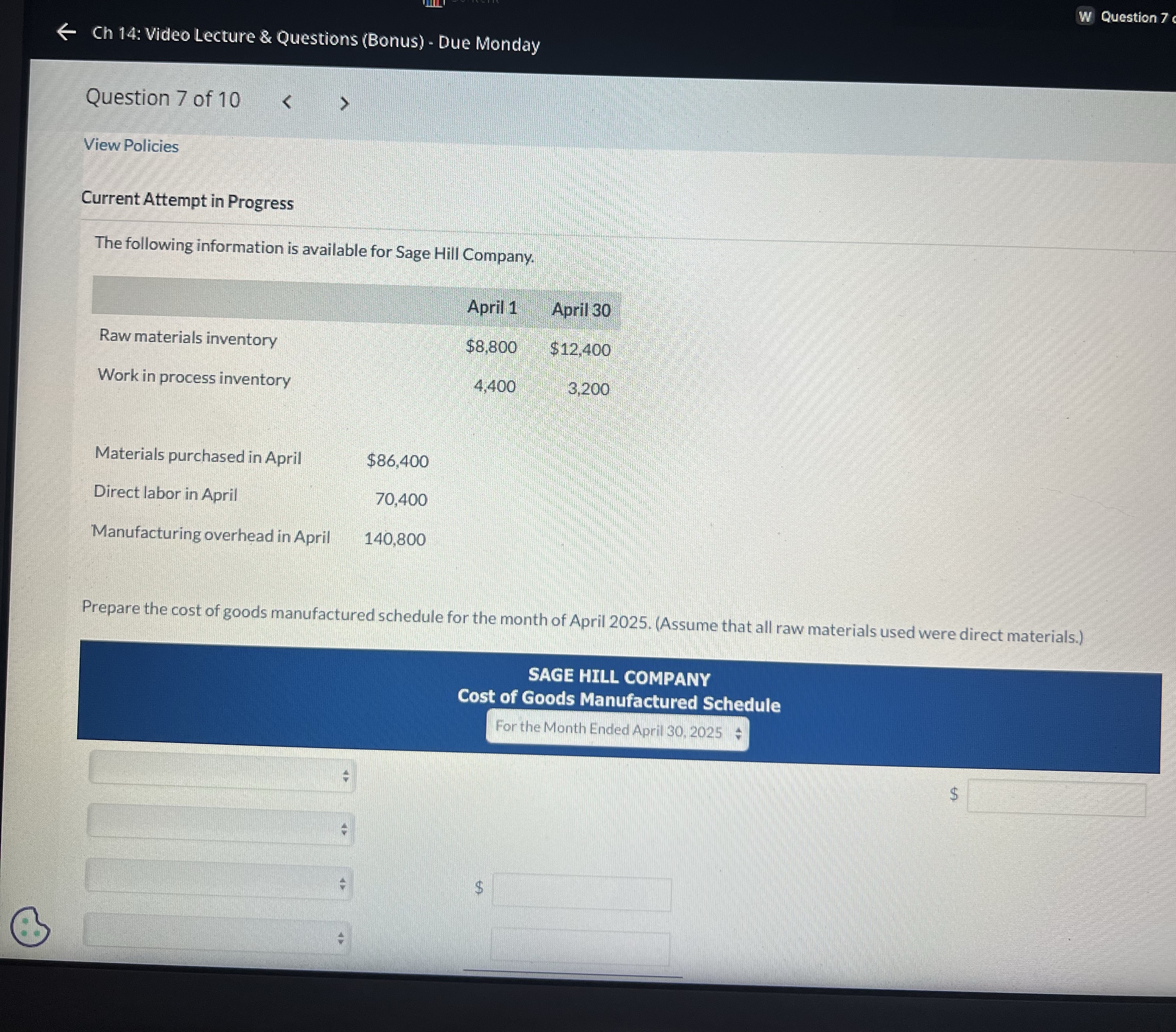 Question 7 Ch 1 4 : Video Lecture & Questions (