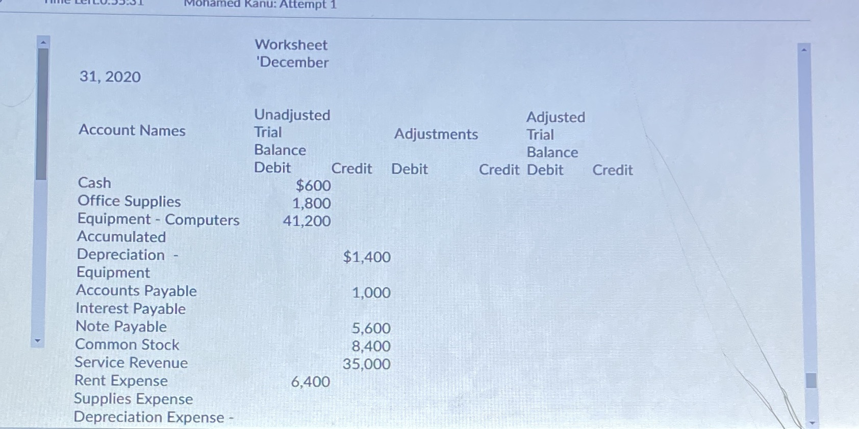 Mohamed Kanu: Attempt 1 Worksheet 'December
