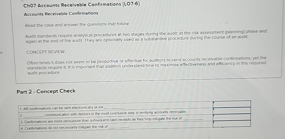 Ch 0 7 Accounts Receivable Confirmations [ LO 7 -