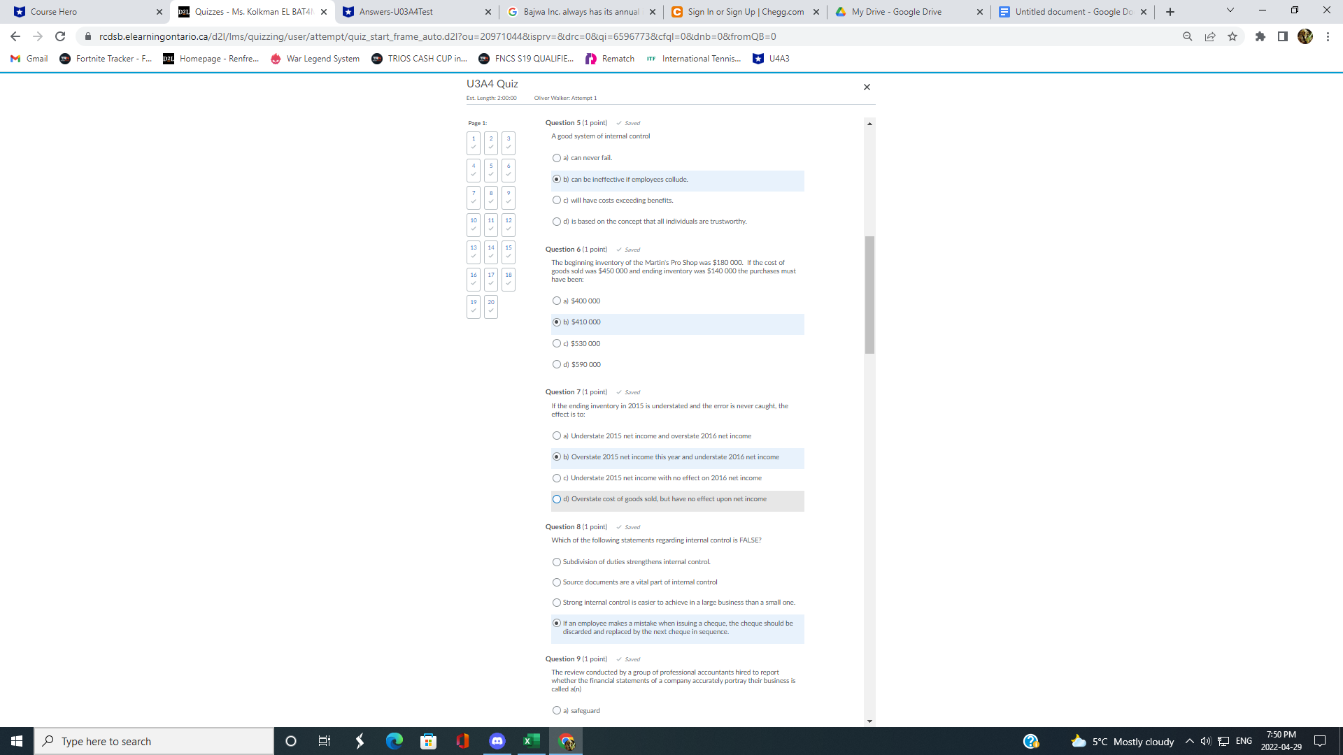 Course Hero X D21 Quizzes - Ms. Kolkman EL BAT41