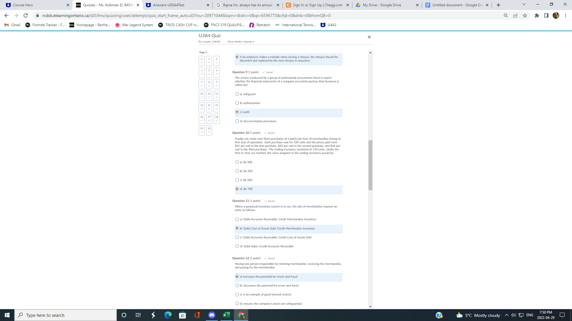 Course Hero X D21 Quizzes - Ms. Kolkman EL BAT41