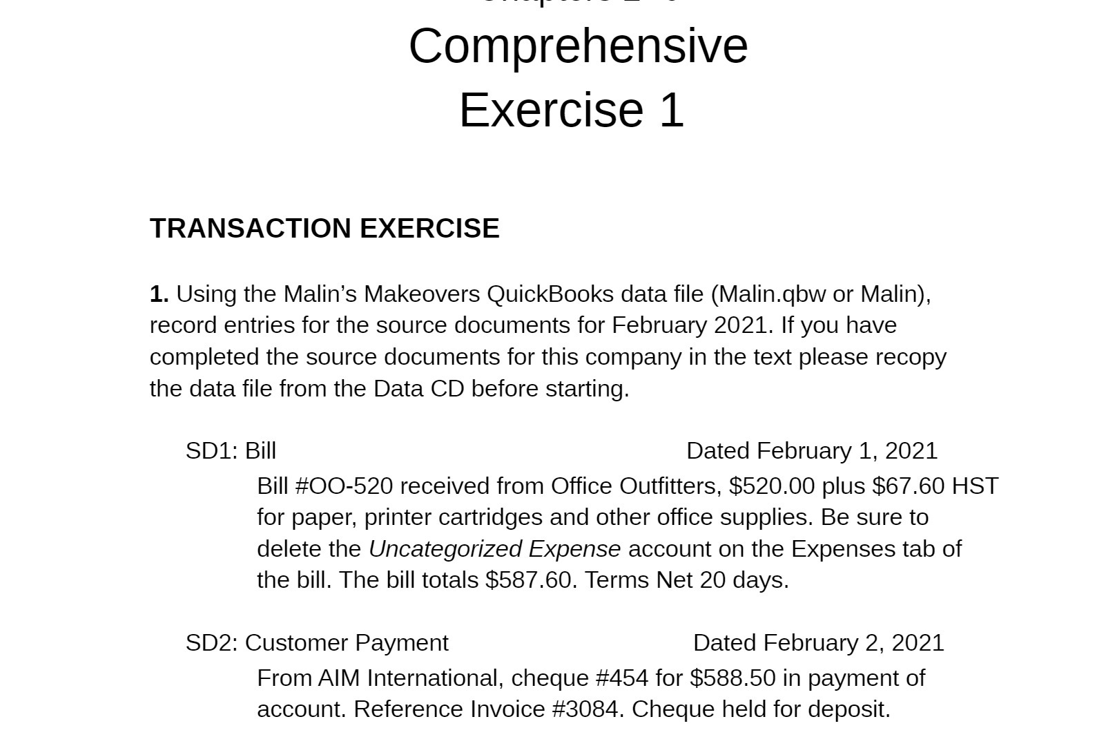 Comprehensive Exercise 1 TRANSACTION EXERCISE 1.
