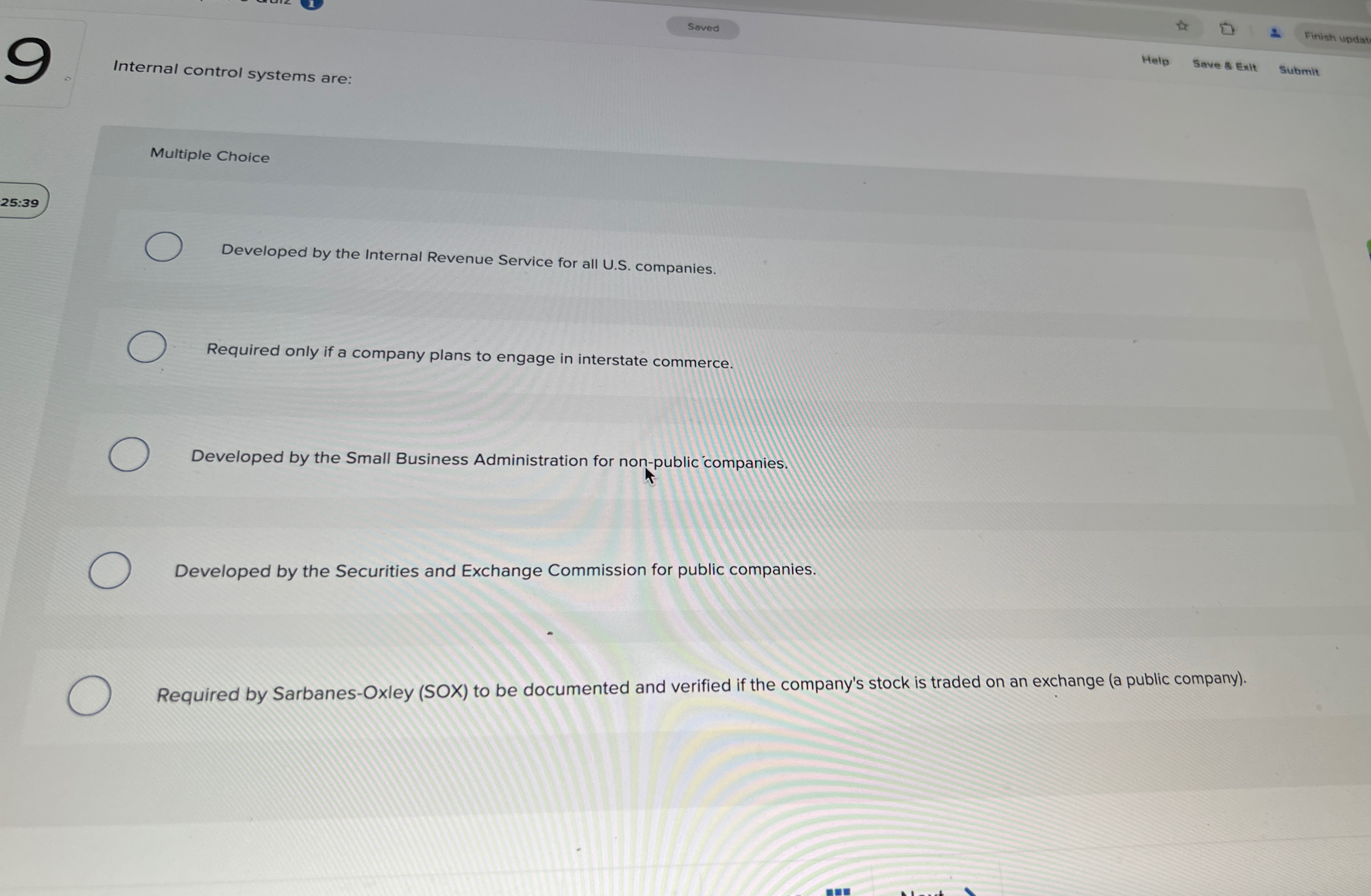 Finish updat Help Save 8 Exit Submit Internal