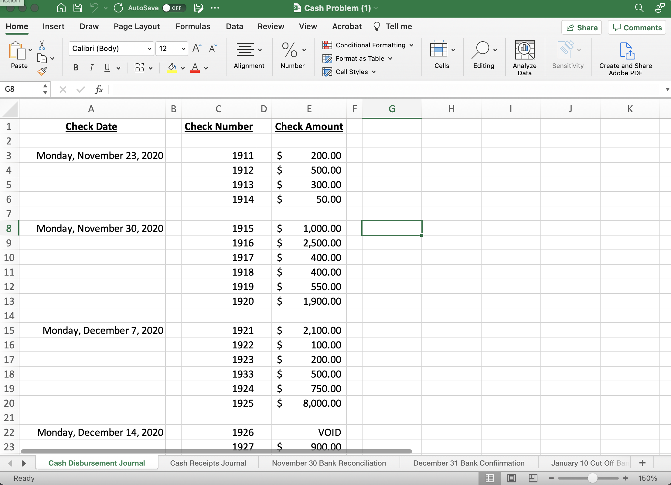 OOO AutoSave OFF P ... Cash Problem Home Insert
