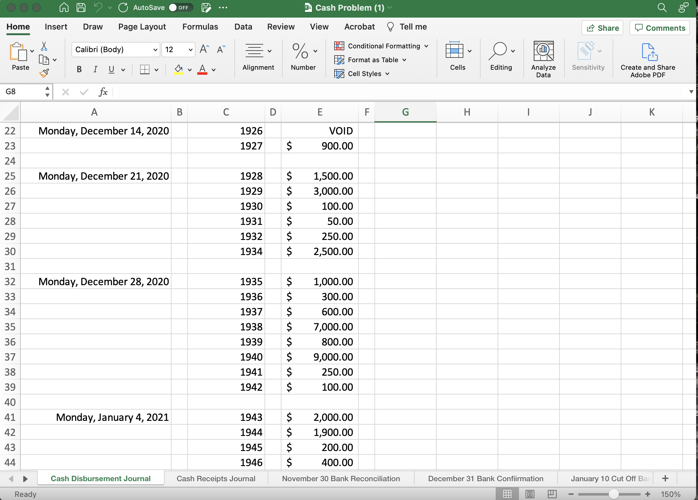 OOO AutoSave OFF P ... Cash Problem Home Insert