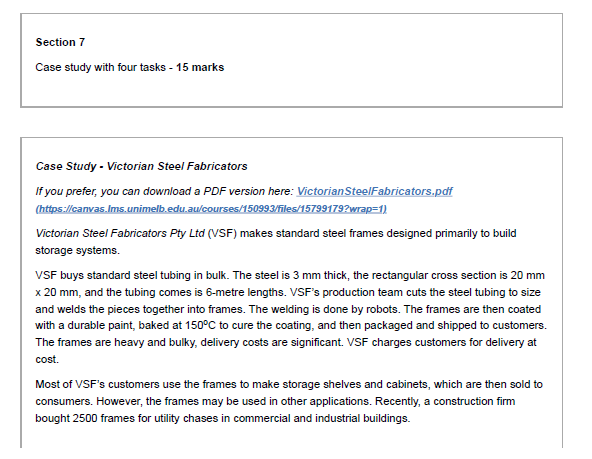 Section 7 Case study with four tasks - 15 marks