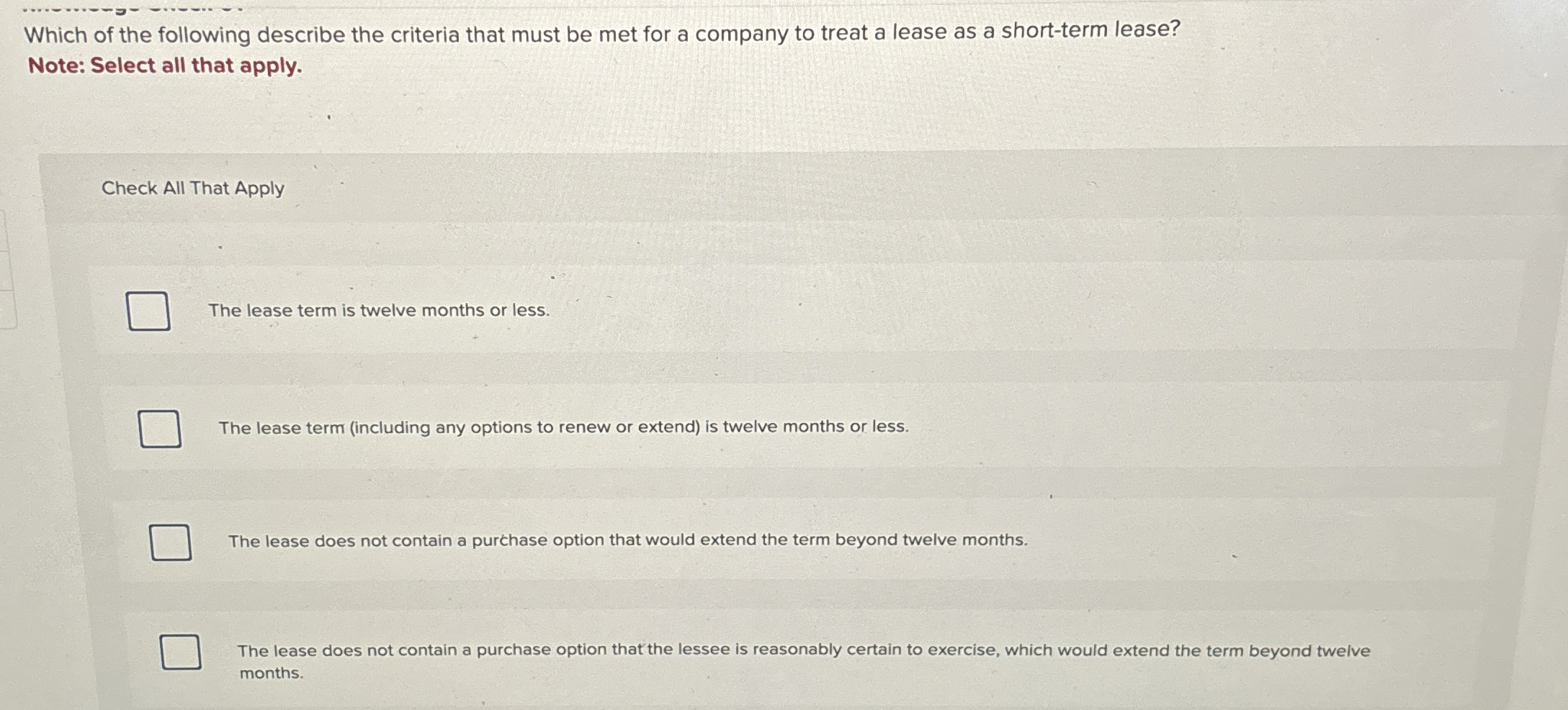 Under an operating lease: Note: Select all that