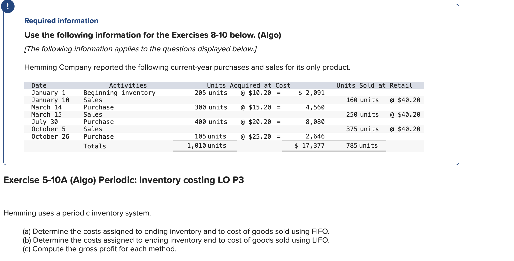 ! Required information Use the following