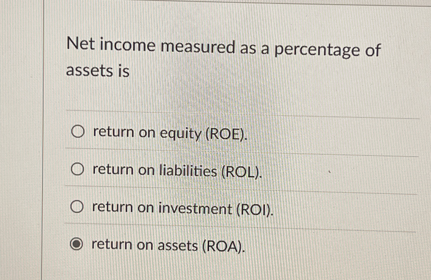 Net income measured as a percentage of assets is