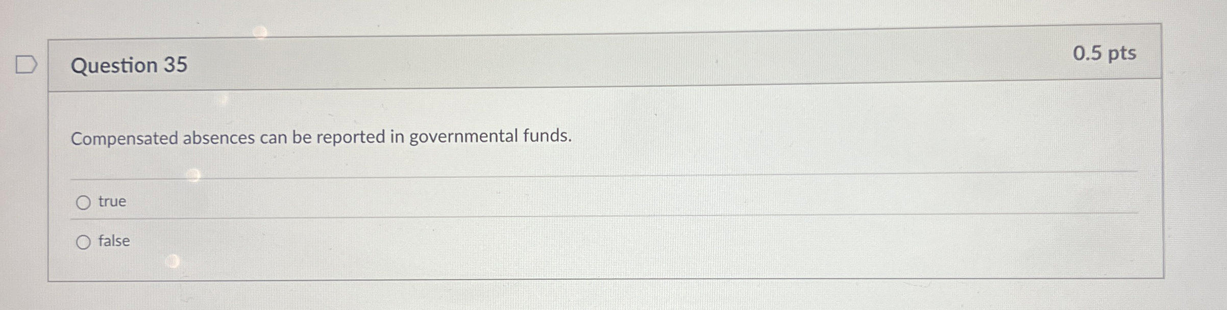 Question 3 5 0 . 5 pts Compensated absences can
