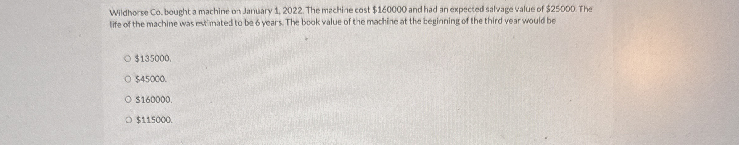 Wildhorse Co . bought a machine on January 1 , 2