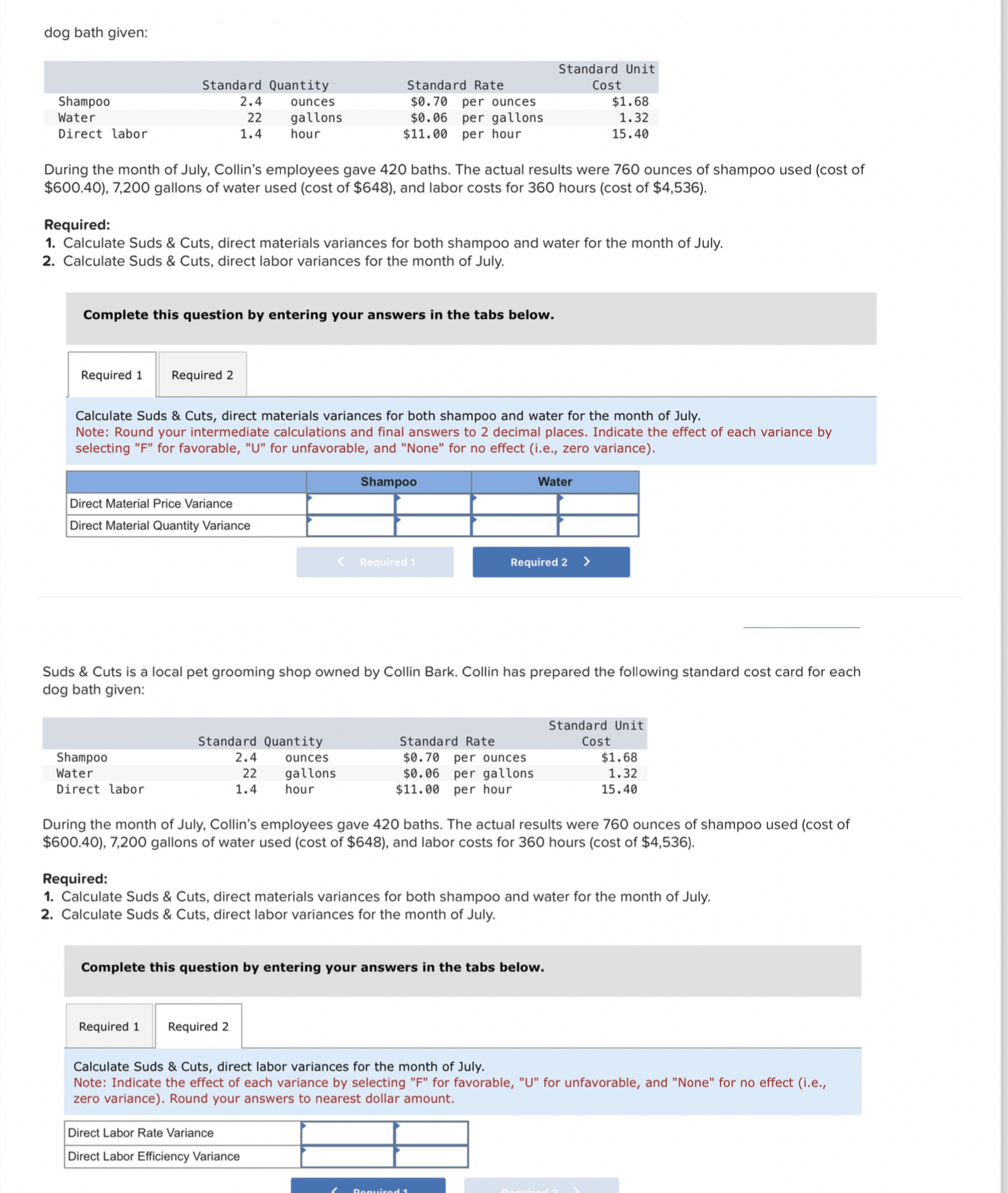 dog bath given: \ table [ [ , , Standard Unit,, ]