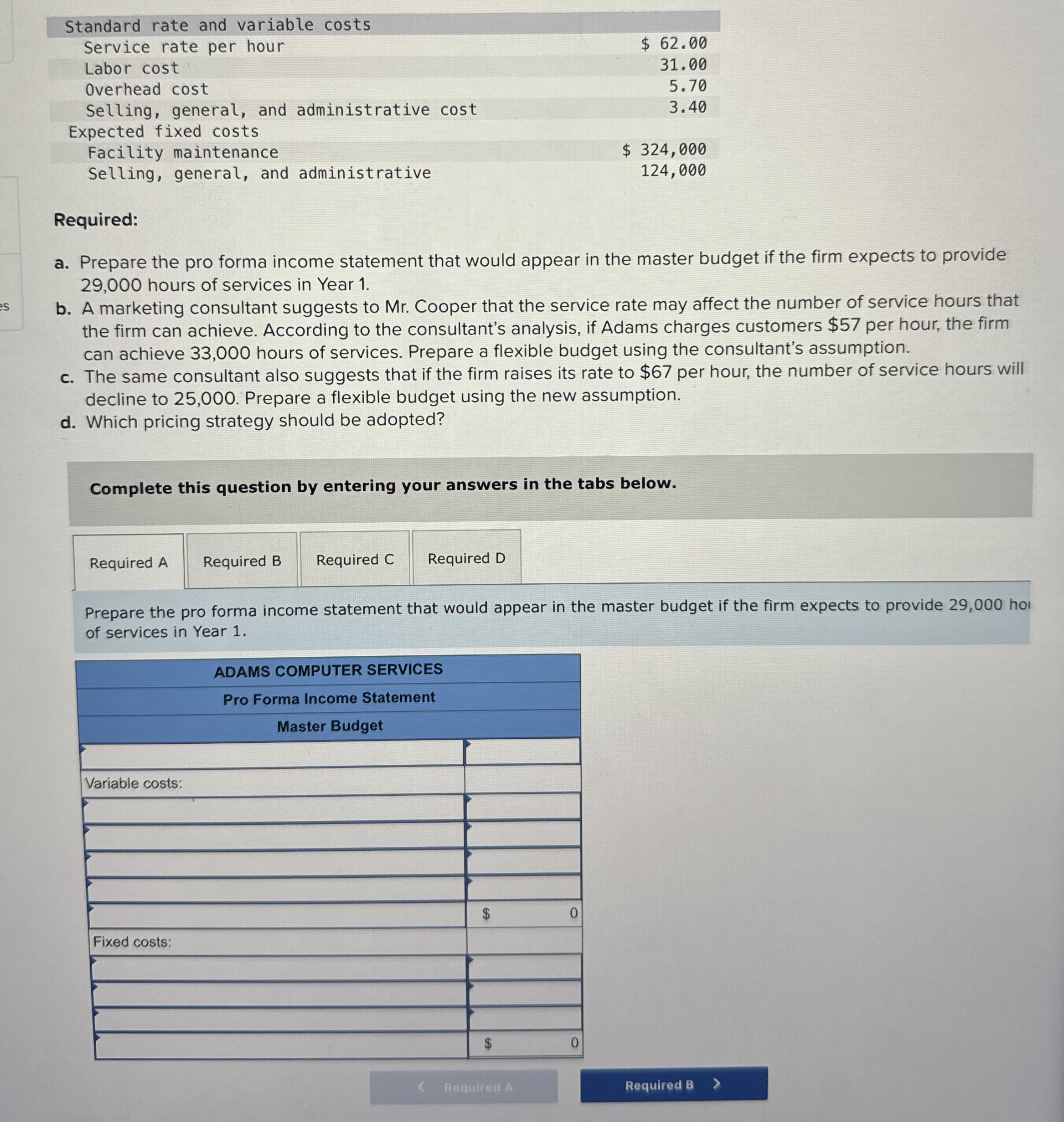 \ table [ [ Standard rate and variable costs, ] ,