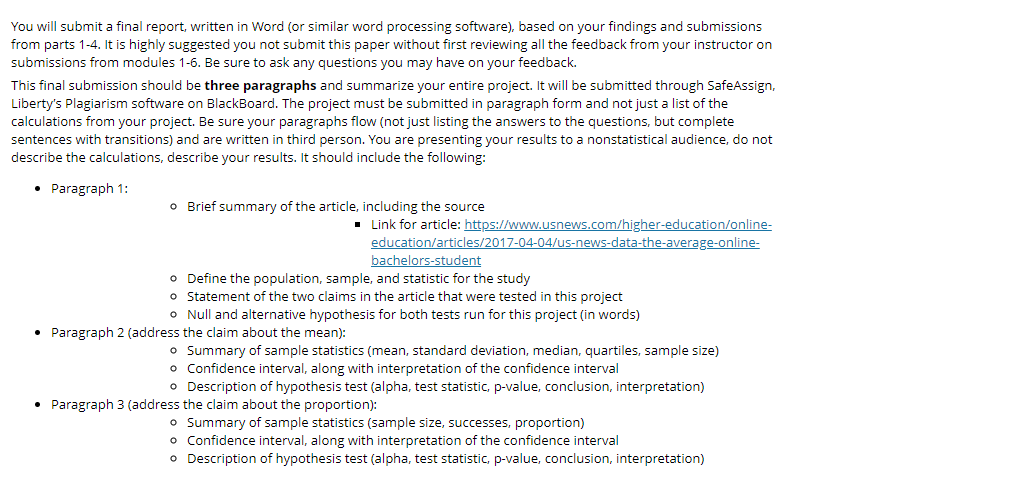 You will submit a final report, written in Word