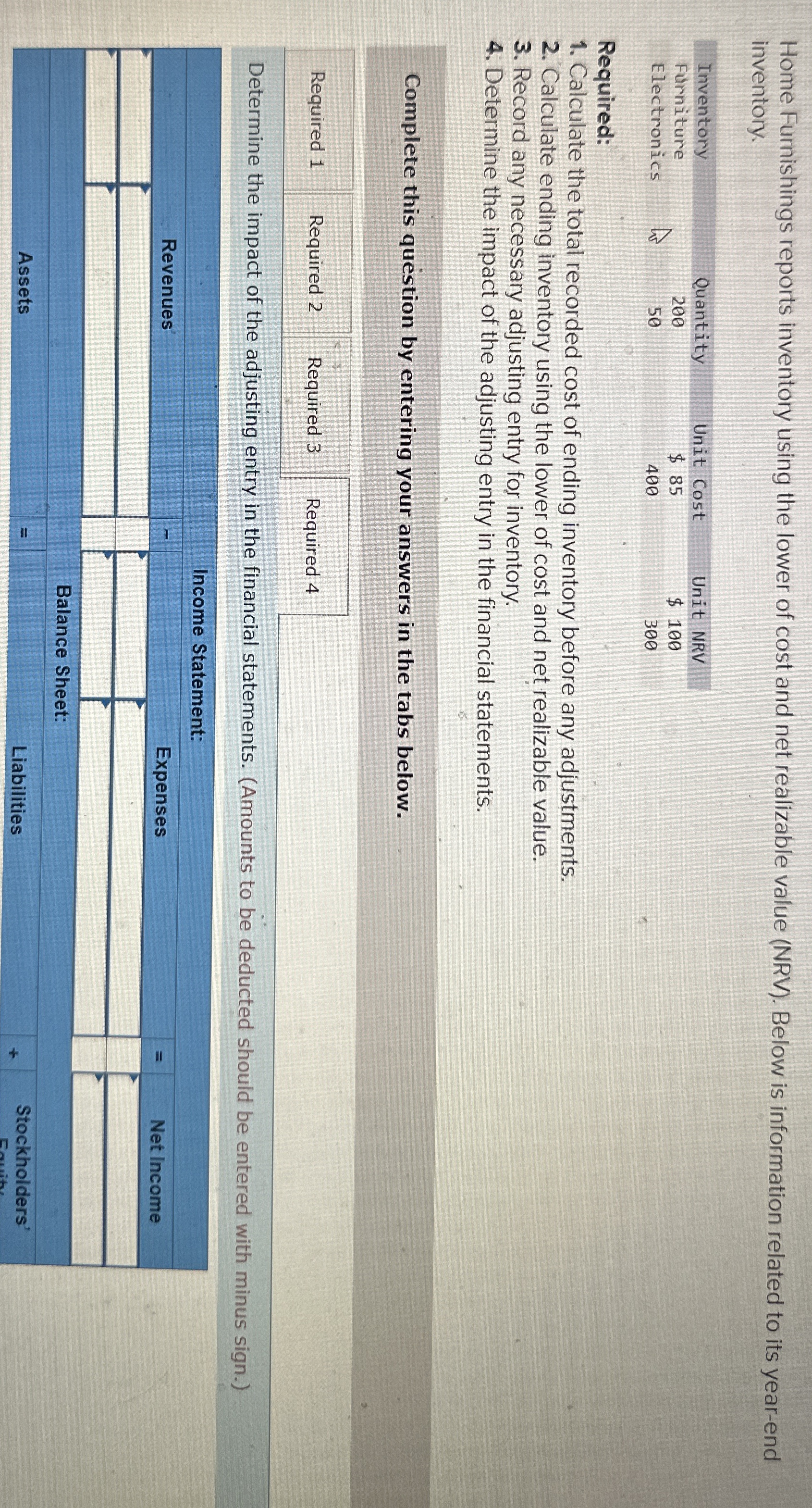 Home Furnishings reports inventory using the