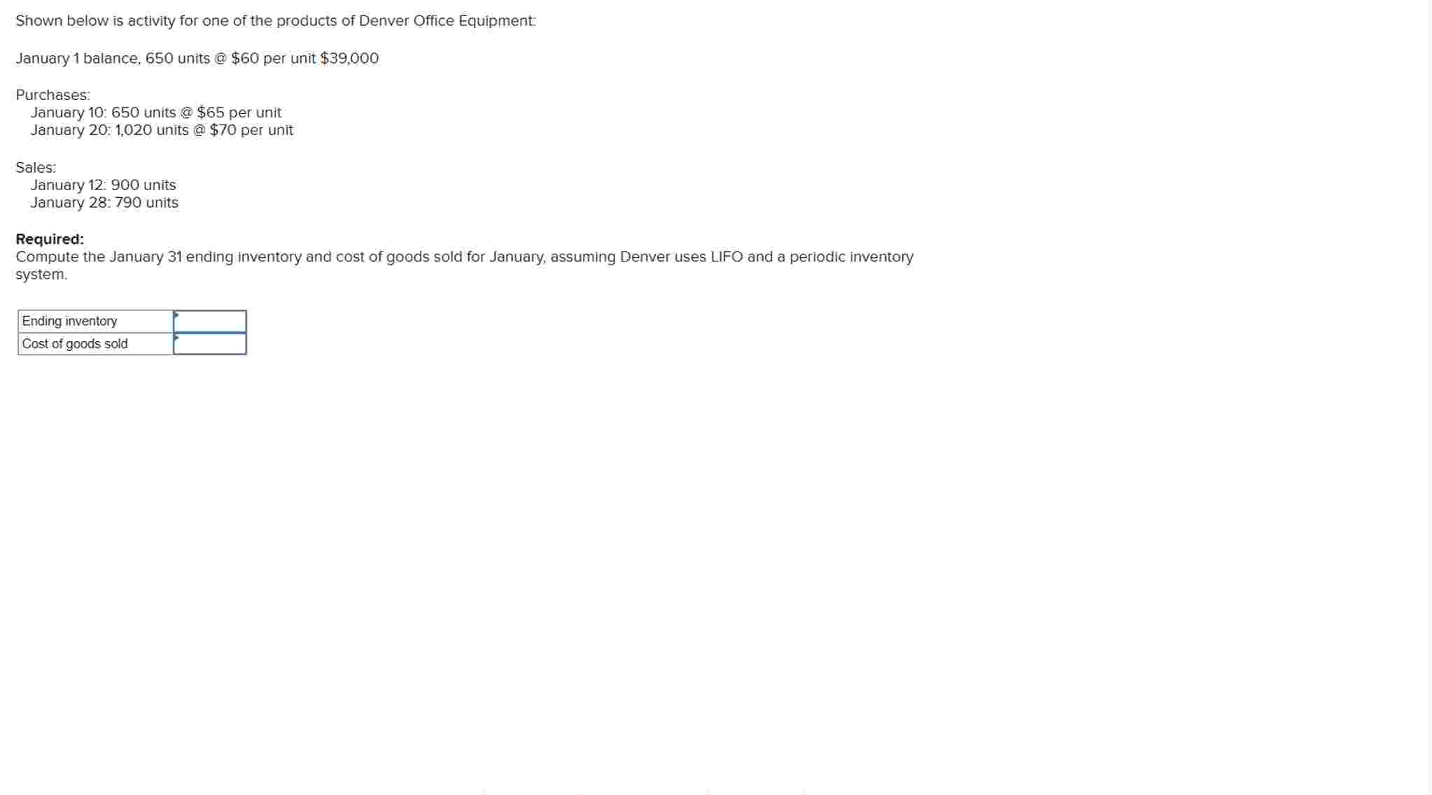 Shown below is activity for one of the products