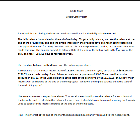 A method for calculating the interest owed on a
