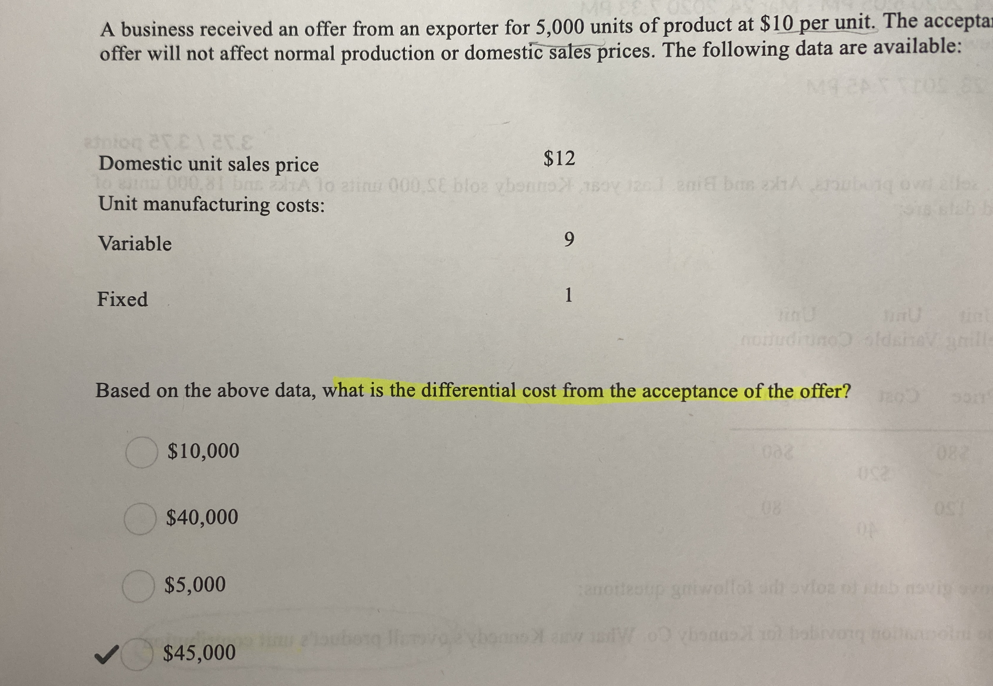 A business received an offer from an exporter for