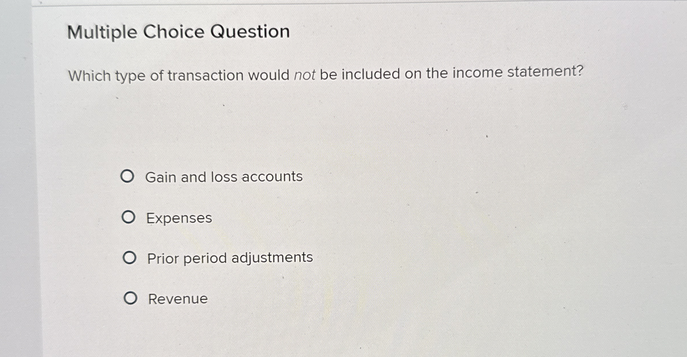 Multiple Choice Question Which type of