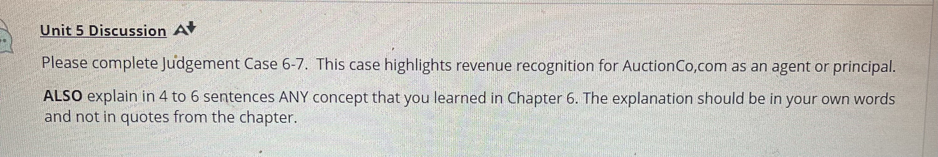 Unit 5 Discussion AV Please complete Judgement