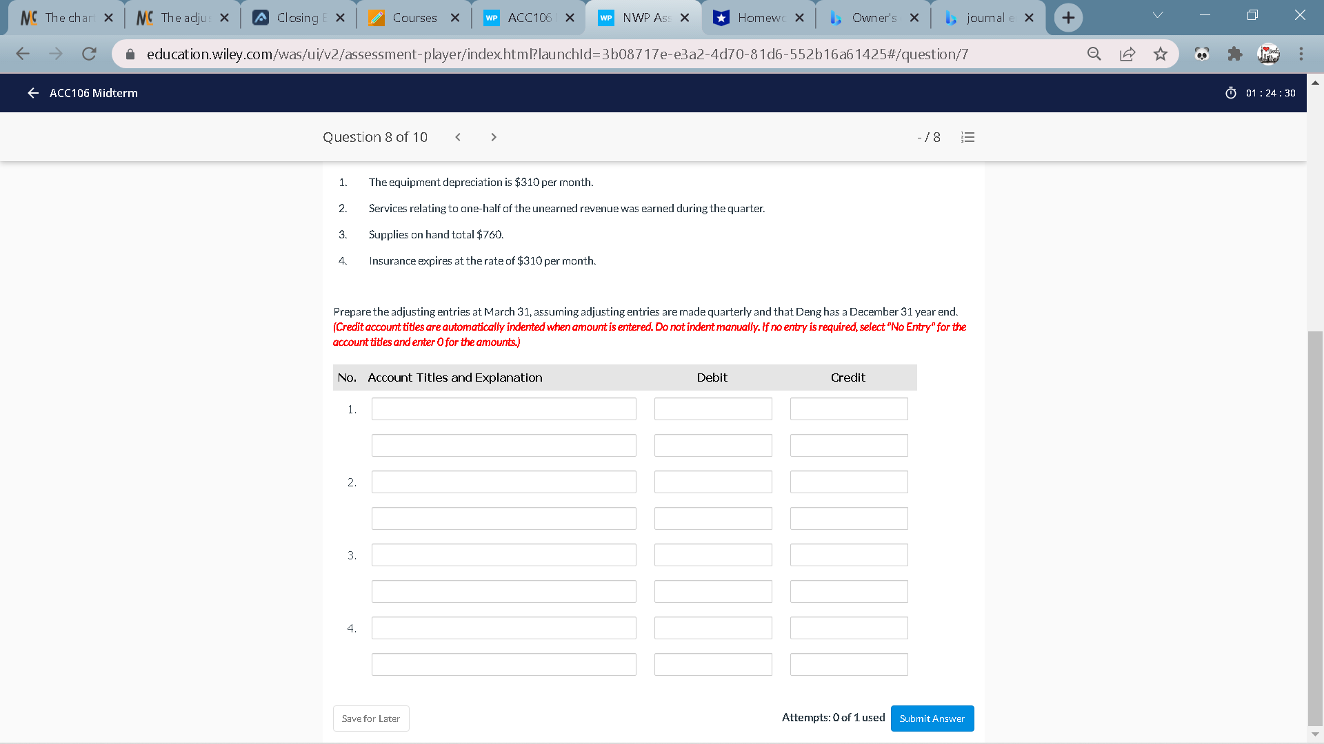 NC The chart X MC The adjus X Closing E X Courses