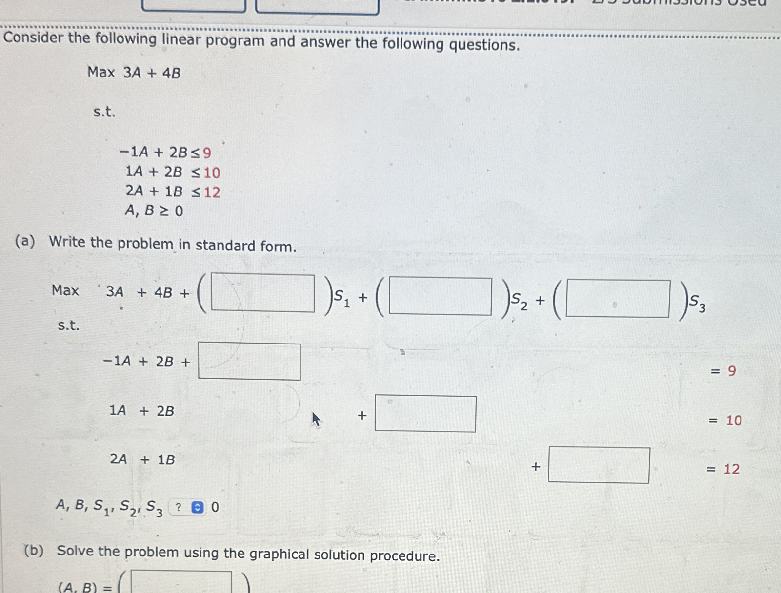 Consider the following linear program and answer