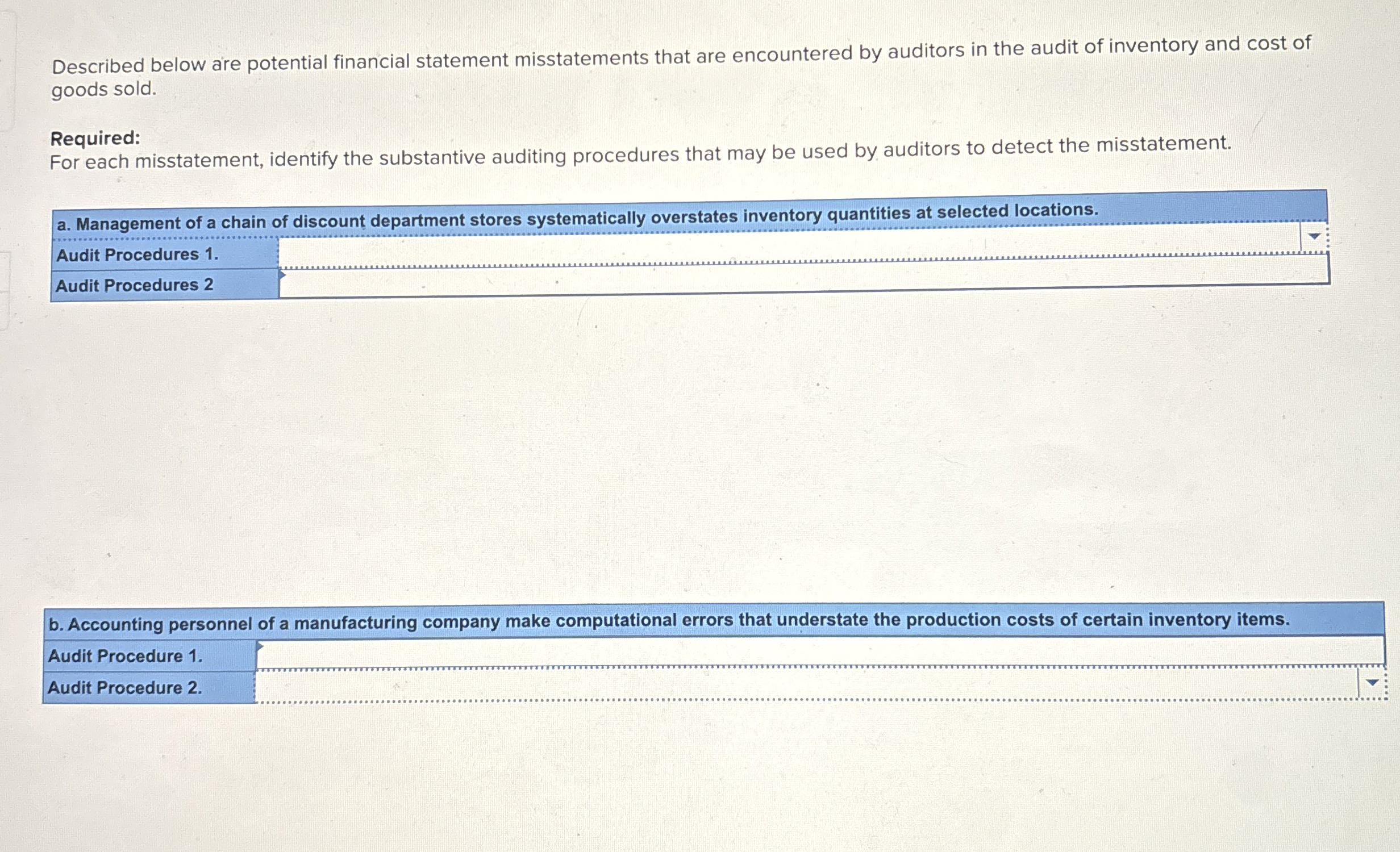 Described below are potential financial statement