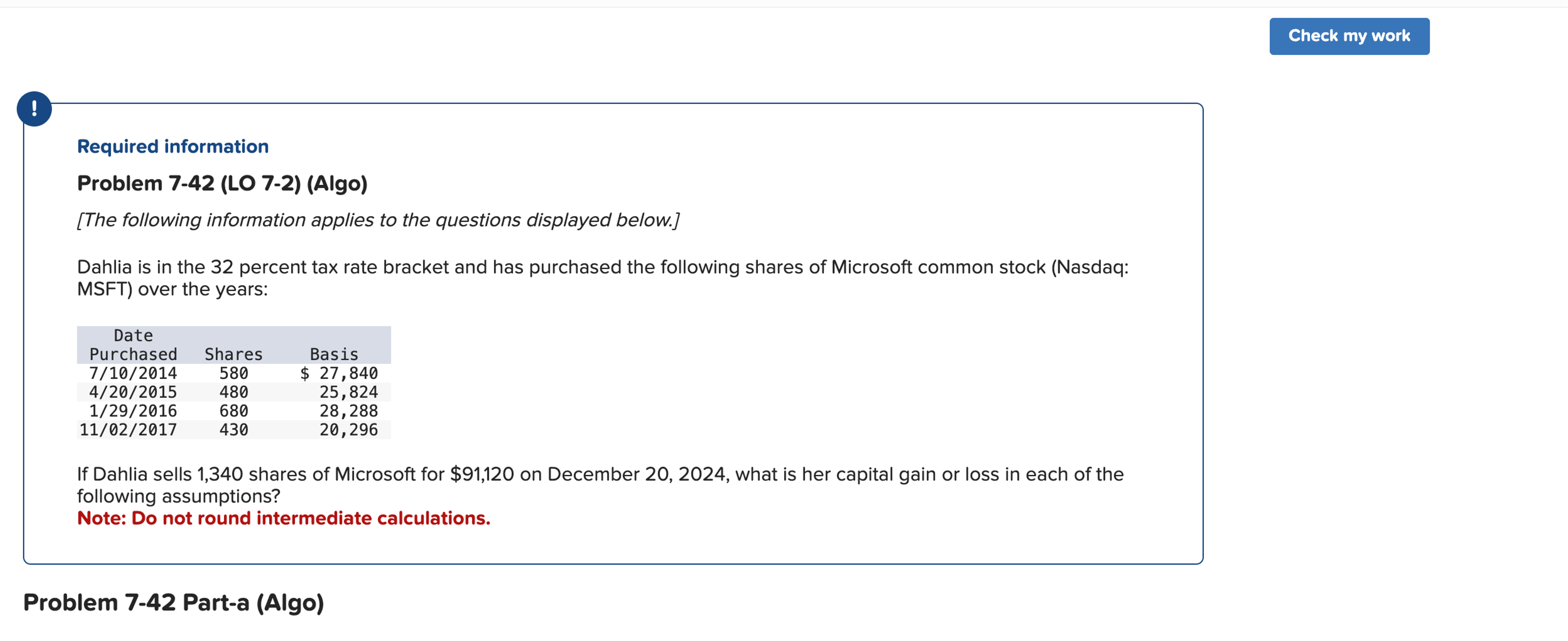 ! Required information Problem 7 - 4 2 ( LO 7 - 2