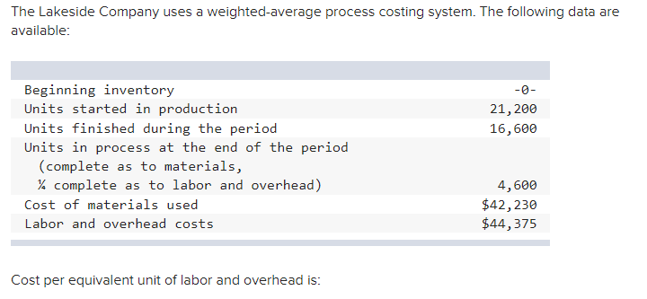 The Lakeside Company uses a weighted-average