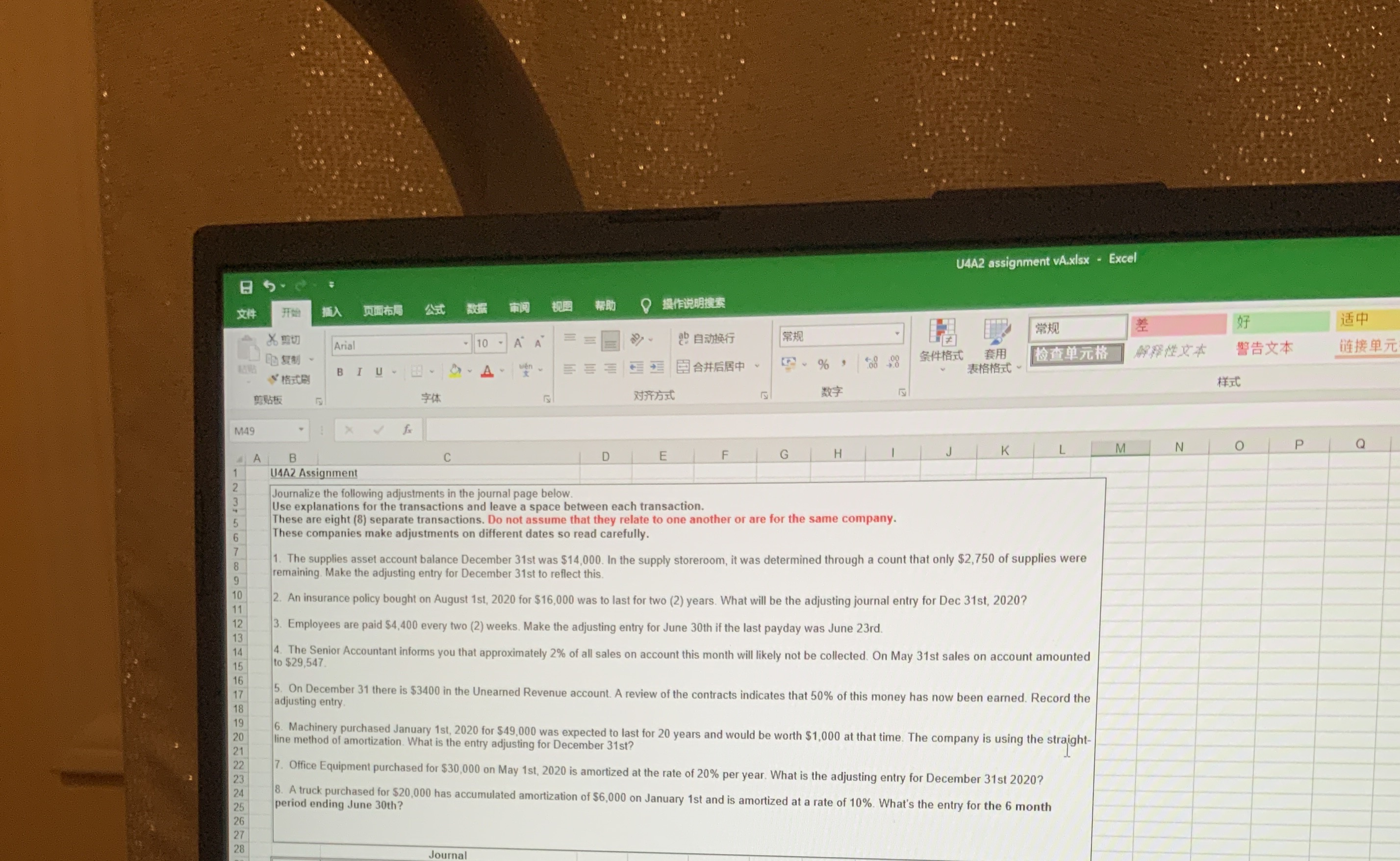 U4A2 assignment vA.xIsx - Excel Arial - 10 - A"