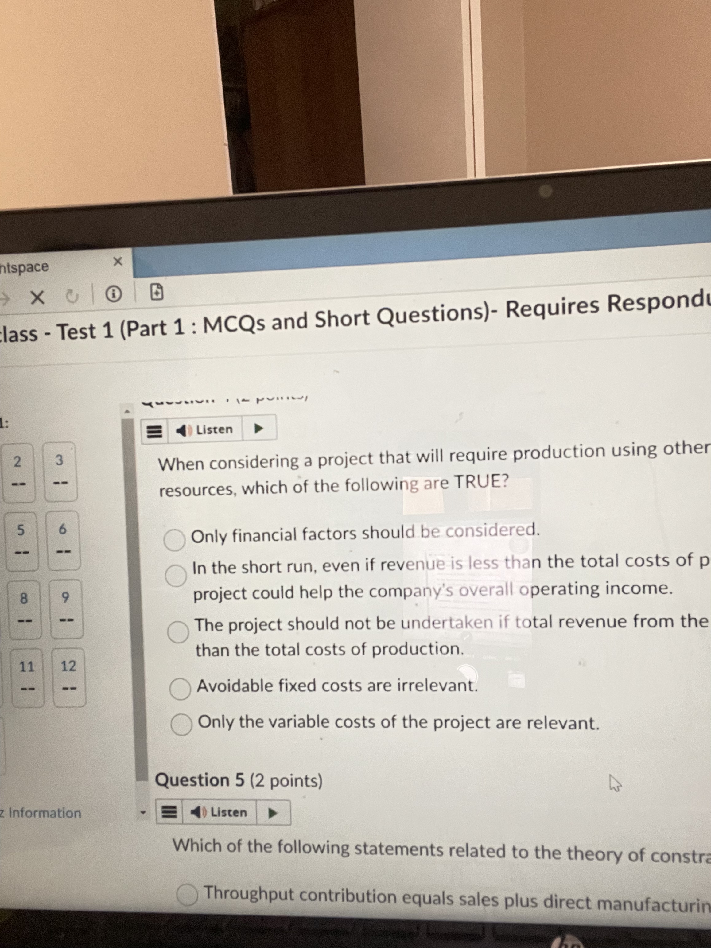lass - Test 1 ( Part 1 : MCQs and Short Questions