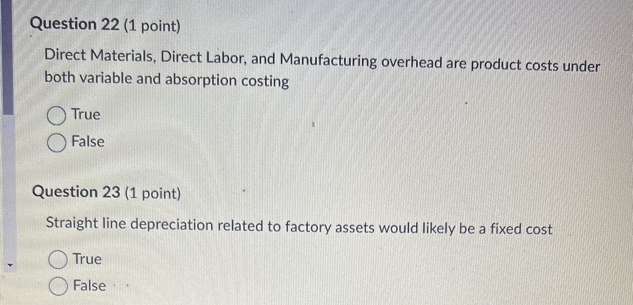 Question 2 2 ( 1 point ) Direct Materials, Direct
